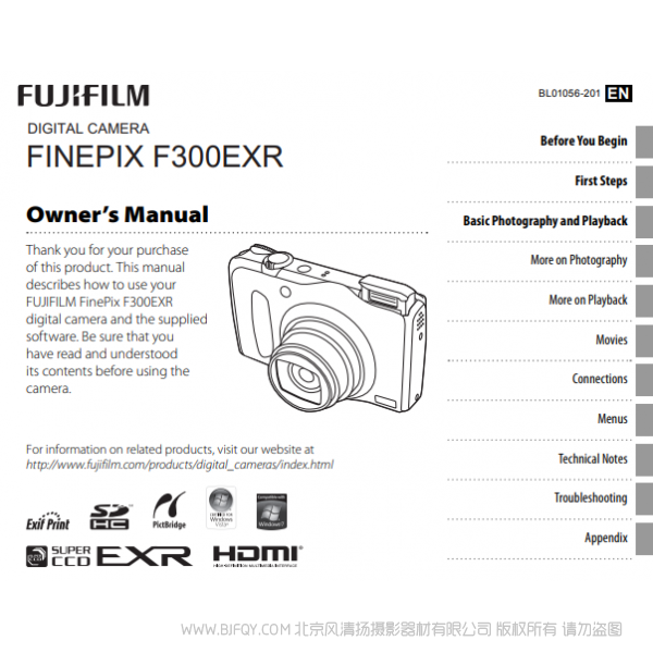 富士F300EXR   數碼照相機 owner manual Fujifilm 北京風清揚攝影器材有限公司 關于這款產品的說明書下載鏈接 說明書下載 使用手冊 pdf 免費 操作指南 如何使用 快速上手 